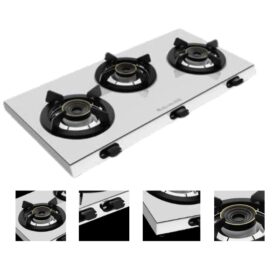 Aliacca Mahabali Steel Cooktop 3 Burner Manual Ignition – AF-MB-330 (MIRROR BODY)