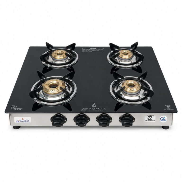 ONYX A CLASS 4 Burner Manual LPG Gas Stove, Toughened Glass
