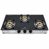 ONYX A CLASS 3 Burner Manual LPG Gas Stove, Toughened Glass