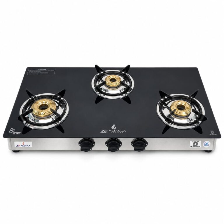ONYX A CLASS 3 Burner Manual LPG Gas Stove, Toughened Glass