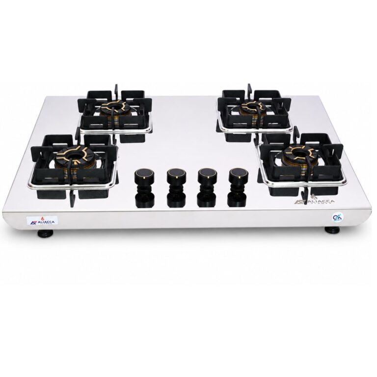 Kazario 4 Burner Gas Stove, Stainless Steel, Auto Ignition